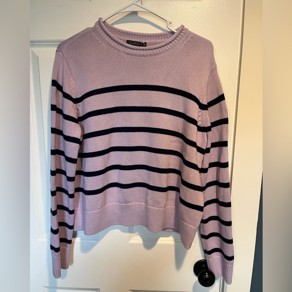 Vineyard Vines Lavender and Navy Striped Crewneck Sweater
